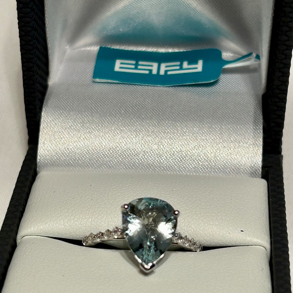 Effy  1/5 ct. t.w. Diamonds and 2.6 ct. t.w. Aquamarine Ring in 14k White Gold
